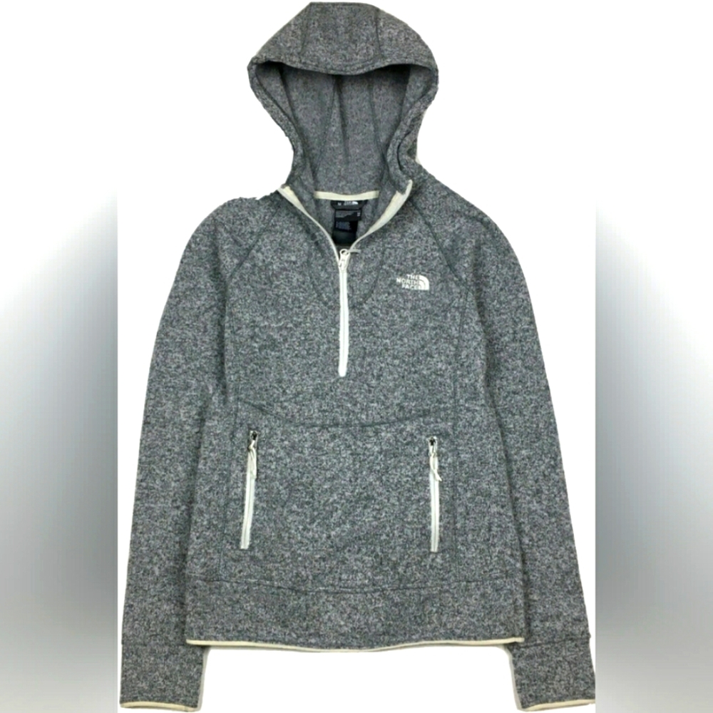 The North Face TKA Glacier Half Zip Up Hoodie Sweatshirt Heather Gray Women M